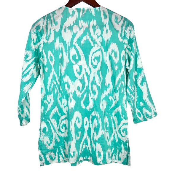 Brooks Brothers 346 Womens Sz XS Teal Green Beaded Tropical Blouse Shirt Top - Picture 10 of 10